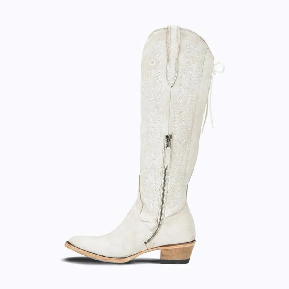 Women White-knee Polyurethane Over the Knee Adjustable Thigh High Cowgirl Boot